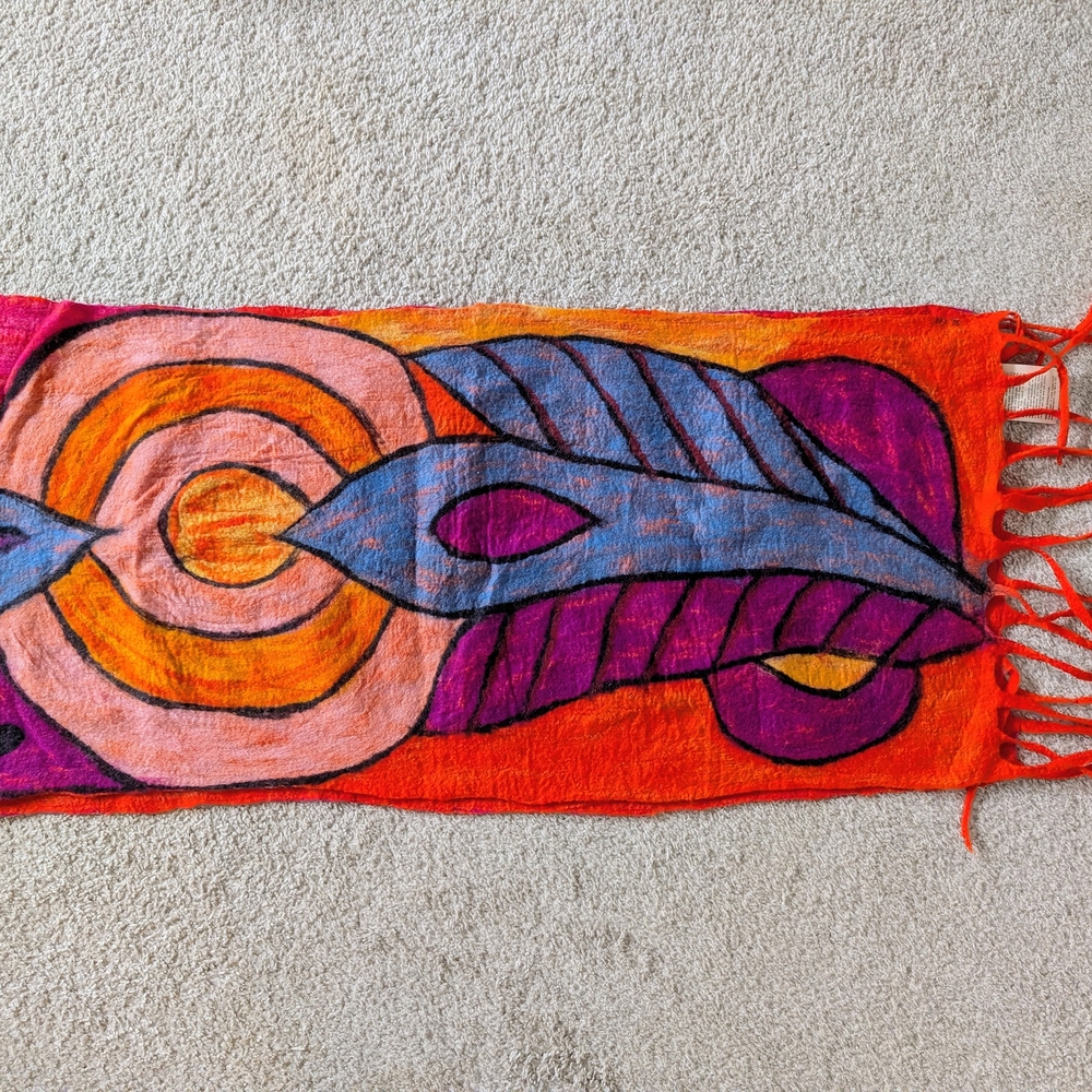 Pomegranate Moon Your Nuno Felted Colorful Abstract Pattern Scarf